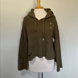 Alison Brett X Casual Distressed Prep Army Green Sweater Hoodie Free Size